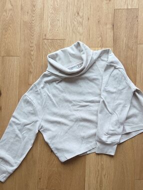 Frank And Oak Cropped Loose Cowel Neck Sweater - Cream